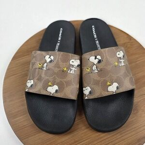 Coach X Peanuts Sandals Shoes Womens Size 9 Brown Slide Snoopy Woodstock CBM96